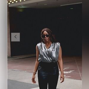 Express Metallic Foil Strong Shoulder Wrap Front Top - NWT